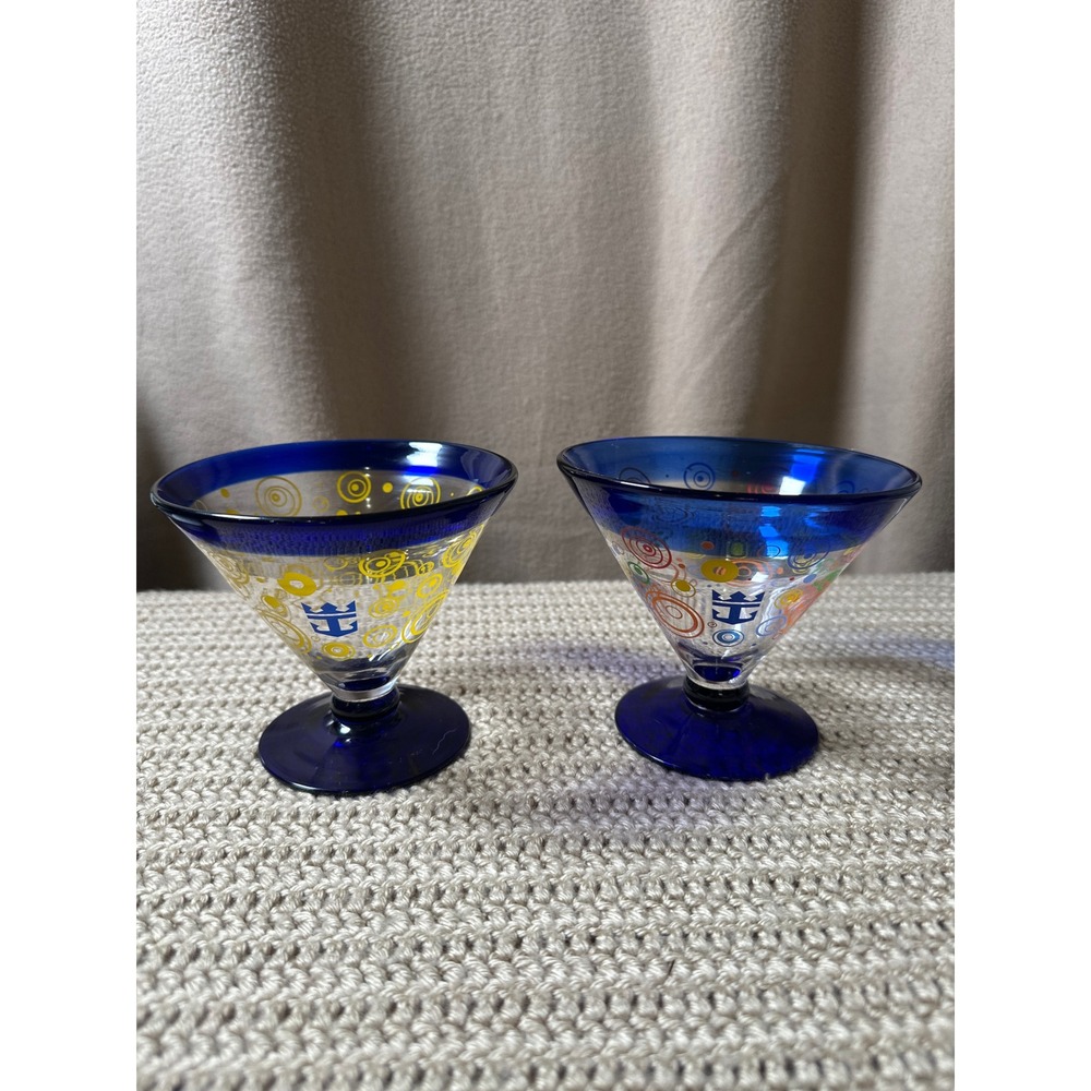 Royal Caribbean Cobalt Blue Swirl Martini Glasses Set of 2 Souvenir Barware